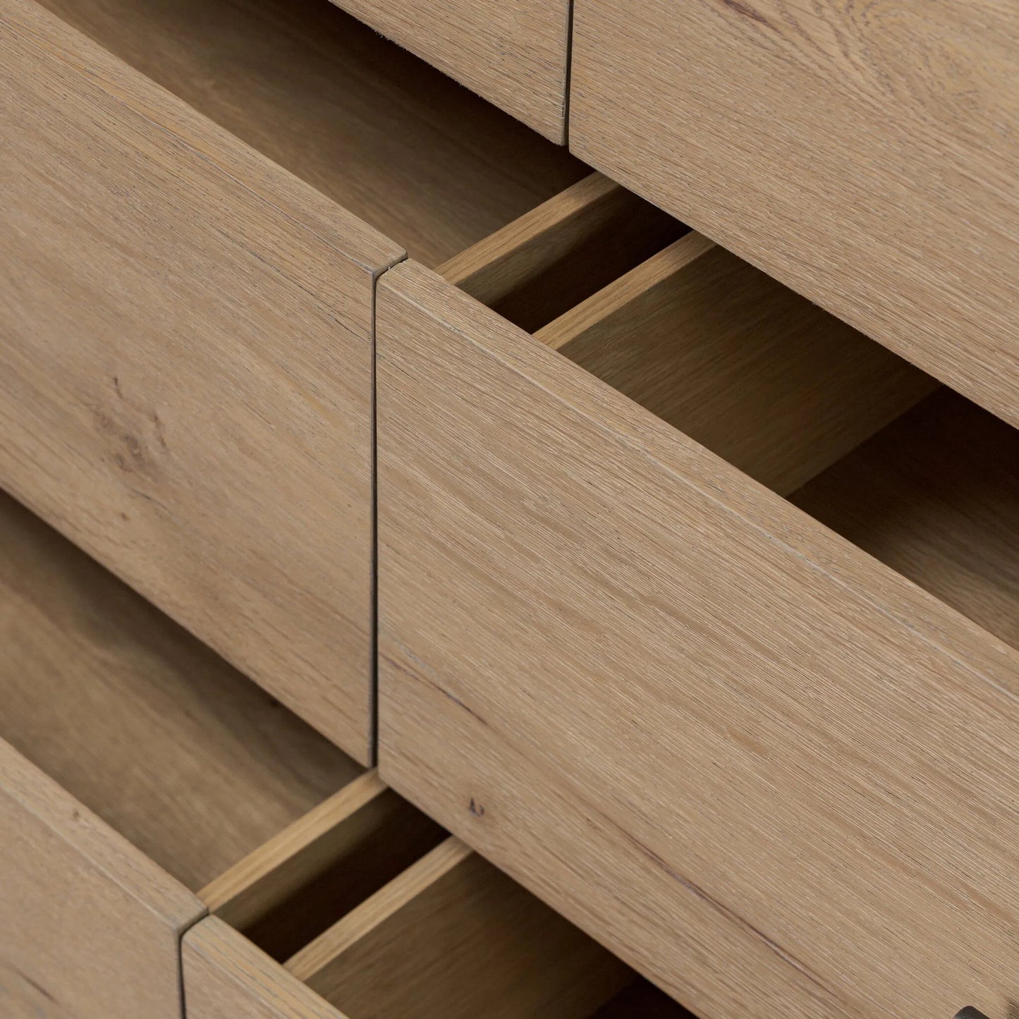 011 SI-2446540 | Closeup | Eden 6 Drawer Dresser by Four Hands in aged smoked oak veneer. Made from thick oak veneer in a transitional style.
