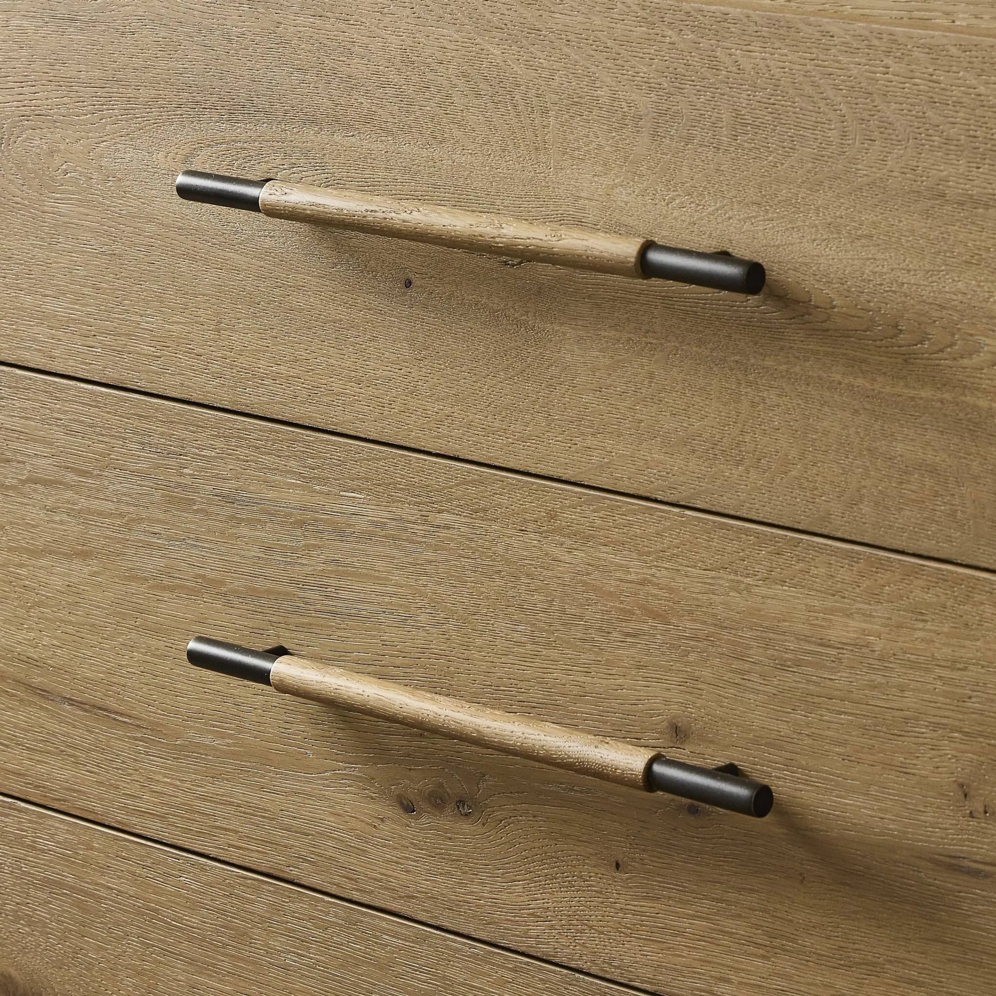 Eden 6 Drawer Dresser by Four Hands in aged smoked oak veneer. Made from thick oak veneer in a transitional style.