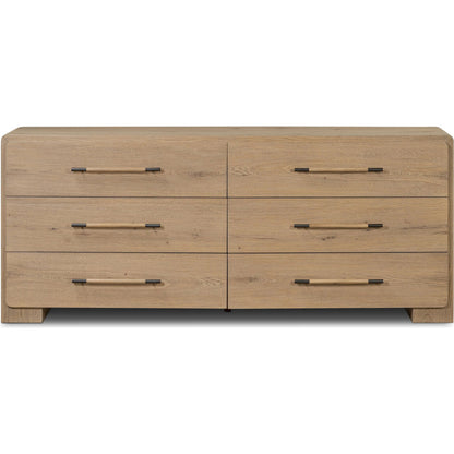 Eden 6 Drawer Dresser by Four Hands in aged smoked oak veneer. Made from thick oak veneer in a transitional style.