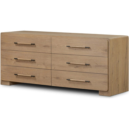 Eden 6 Drawer Dresser by Four Hands in aged smoked oak veneer. Made from thick oak veneer in a transitional style.