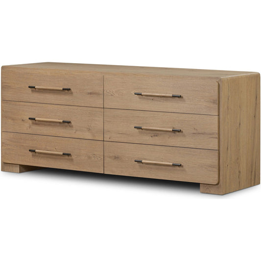 Eden 6 Drawer Dresser by Four Hands in aged smoked oak veneer. Made from thick oak veneer in a unique style.