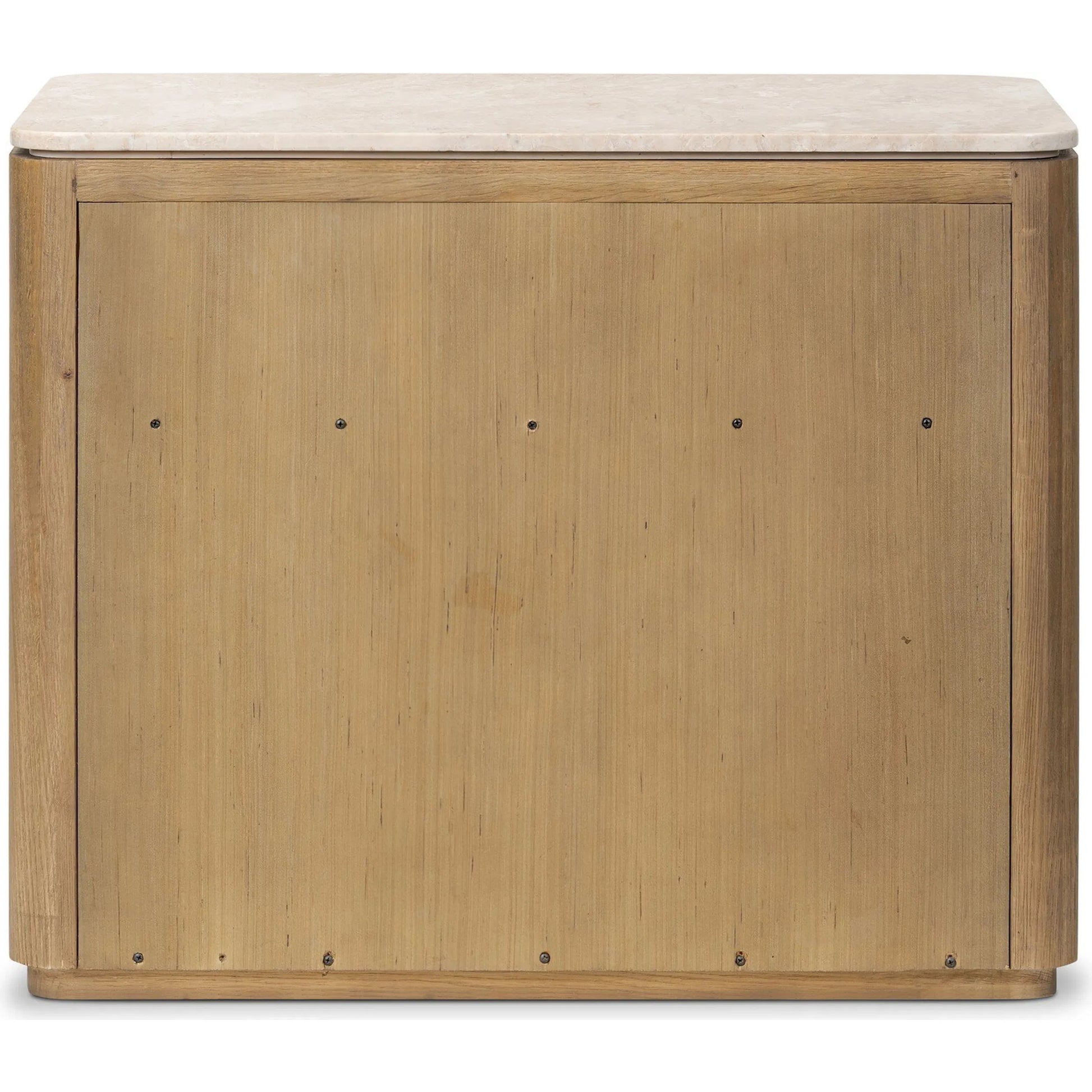Raleigh Nightstand by Four Hands in cappuccino marble, worn oak veneer. Made from solid marble, thick oak veneer in a transitional style.
