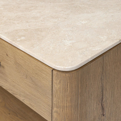 Raleigh Nightstand by Four Hands in cappuccino marble, worn oak veneer. Made from solid marble, thick oak veneer in a transitional style.