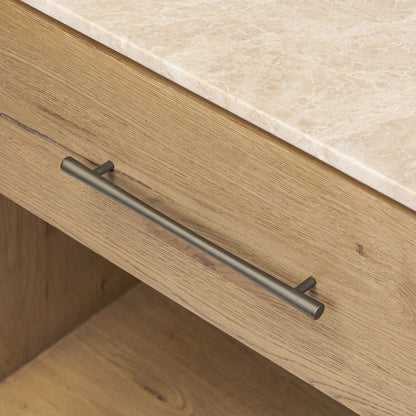Raleigh Nightstand by Four Hands in cappuccino marble, worn oak veneer. Made from solid marble, thick oak veneer in a transitional style.
