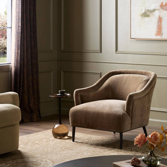 Noel Chair by Four Hands in altair mushroom, hammered black. Made from 100% polyester, iron in a unique style.