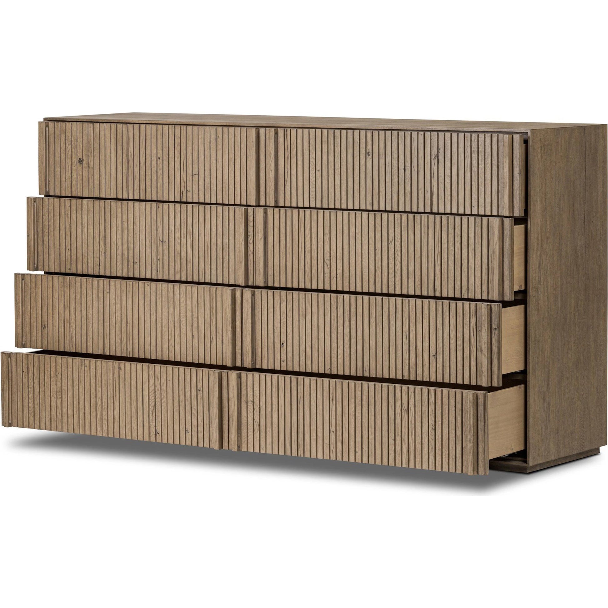 Leo 8 Drawer Dresser by Four Hands. Made from solid oak, thick oak veneer in a unique style.