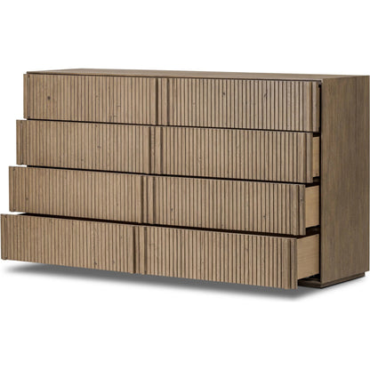 Leo 8 Drawer Dresser by Four Hands. Made from solid oak, thick oak veneer in a unique style.