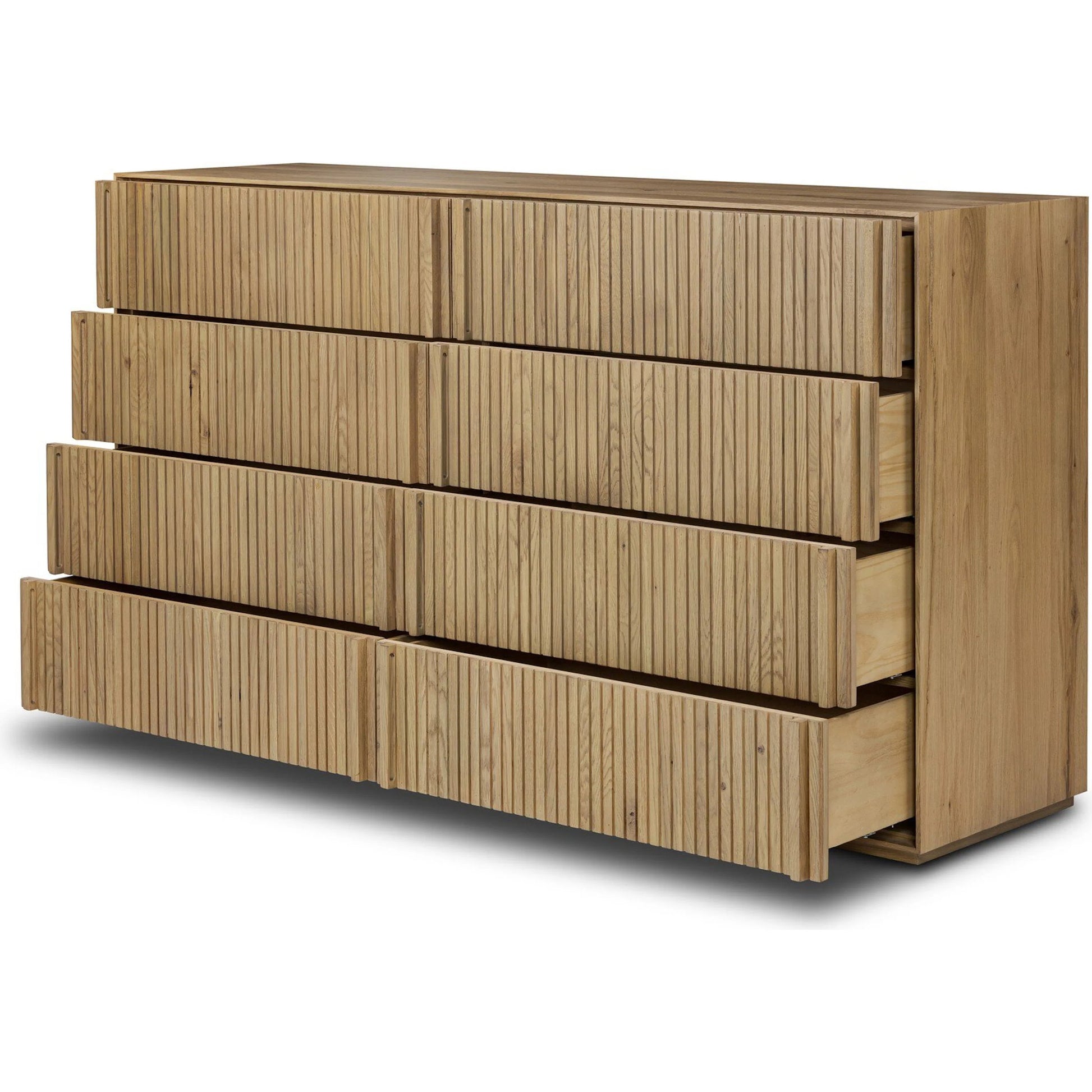 Leo 8 Drawer Dresser by Four Hands. Made from solid oak, thick oak veneer in a unique style.