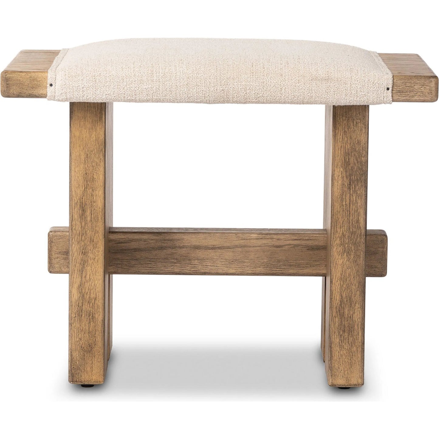 002 SI-2446635 | Additional Silo | Poe Accent Stool by Four Hands in hampton cream, distressed light oak veneer, black iron. Made from 97% polyester, 2% viscose (rayon), 1% flax/linen, oak veneer, iron in a transitional style.