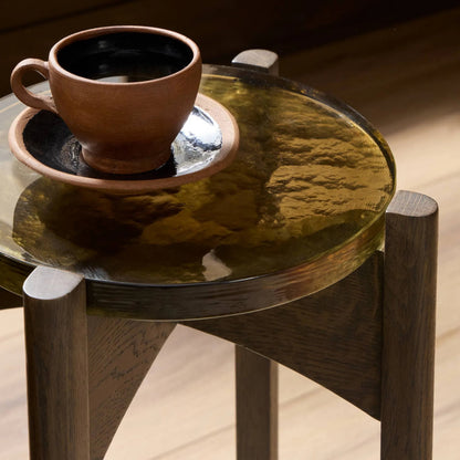 Relo End Table by Four Hands. Made from cast glass, solid oak in a modern style.