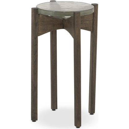 Relo End Table by Four Hands. Made from cast glass, solid oak in a modern style.