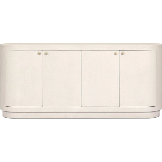 Amelia Sideboard by Four Hands in ivory painted linen, light antique brass. Made from painted linen, steel in a transitional style.