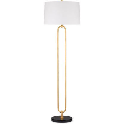 Glossary Floor Lamp by Currey and Company in contemporary gold leaf, natural. Made from metal, marble in a modern style.
