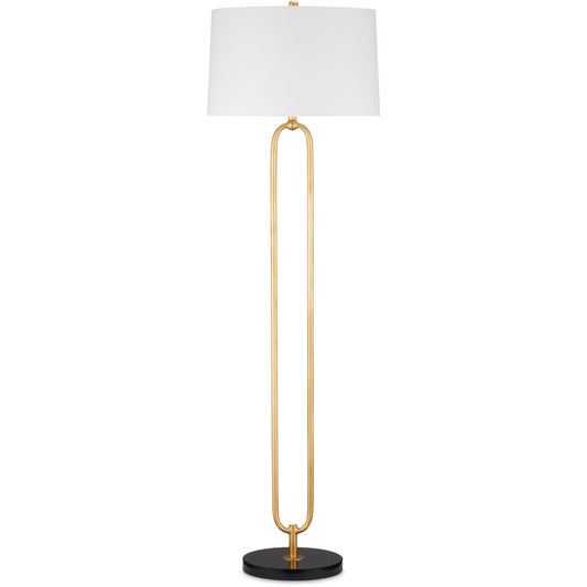 Glossary Floor Lamp by Currey and Company in contemporary gold leaf, natural. Made from metal, marble in a modern style.