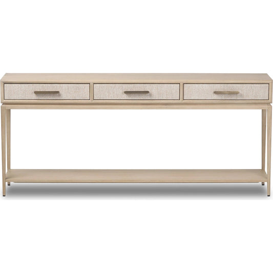 Rosenell 78" Console Table by Four Hands. Made from solid oak, rush, oak veneer in a transitional style.