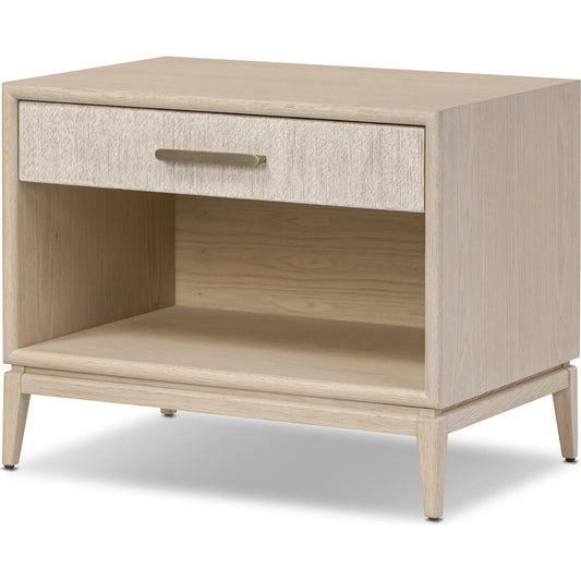 Rosenell Open Nightstand by Four Hands in natural oak veneer, natural paper cord, natural oak solid. Made from oak veneer, rush, solid oak in a unique style.