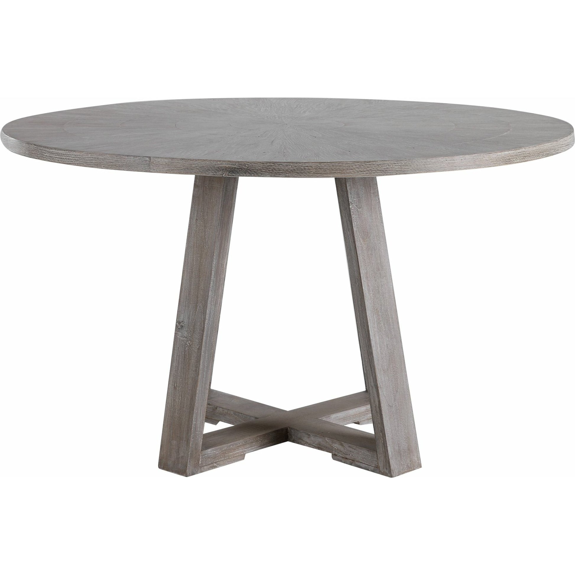 Gidran Dining Table by Uttermost in gray. Made from elm, oak, oak veneer, plywood, iron in a coastal style.