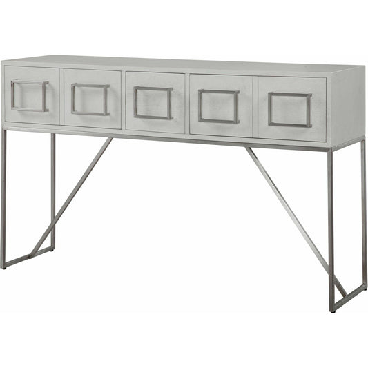 Abaya Console Table by Uttermost in white. Made from mdf, stainless steel, oak veneer in a modern style.