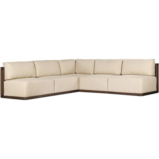 Brio Outdoor 5-Piece Sectional by Four Hands in ellor beige, stained saddle brown-fsc, twisted umber. Made from 100% olefin, solid fsc®-certified teak, 100% polyethylene in a transitional style.
