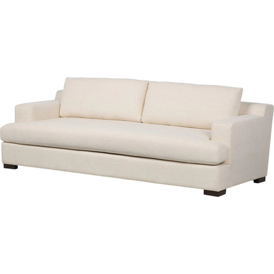 Crispin Sofa by Four Hands in crypton nomad snow, aged sienna. Made from 92% polyester, 8% flax/linen, solid rosa morada in a transitional style.