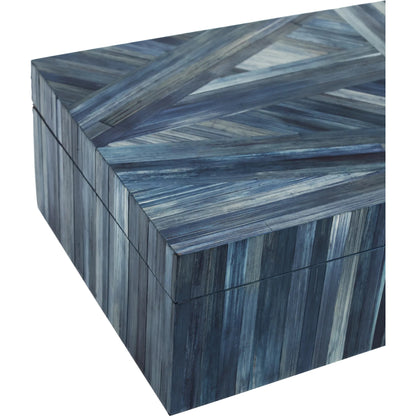 Winter Harvest Box by Currey and Company in blue. Made from straw, suede, engineered wood in a modern style.