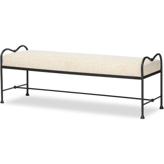 Leona Accent Bench by Four Hands in yuma cream, textured iron. Made from 96% polyester, 4% acrylic, iron in a unique style.