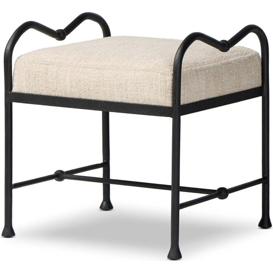 Leona Accent Stool by Four Hands in yuma cream, textured iron. Made from 96% polyester, 4% acrylic, iron in a unique style.