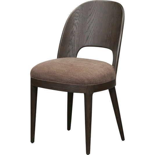 Thorton Dining Chair by Four Hands in laughlin cafe, smoked black veneer. Made from 97% polyester, 3% flax, linen, thick oak veneer, solid oak in a unique style.