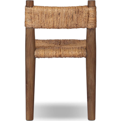 Bovard Dining Chair by Four Hands in stained toasted brown, slight dark bleaching. Made from solid teak, banana leaf in a rustic style.