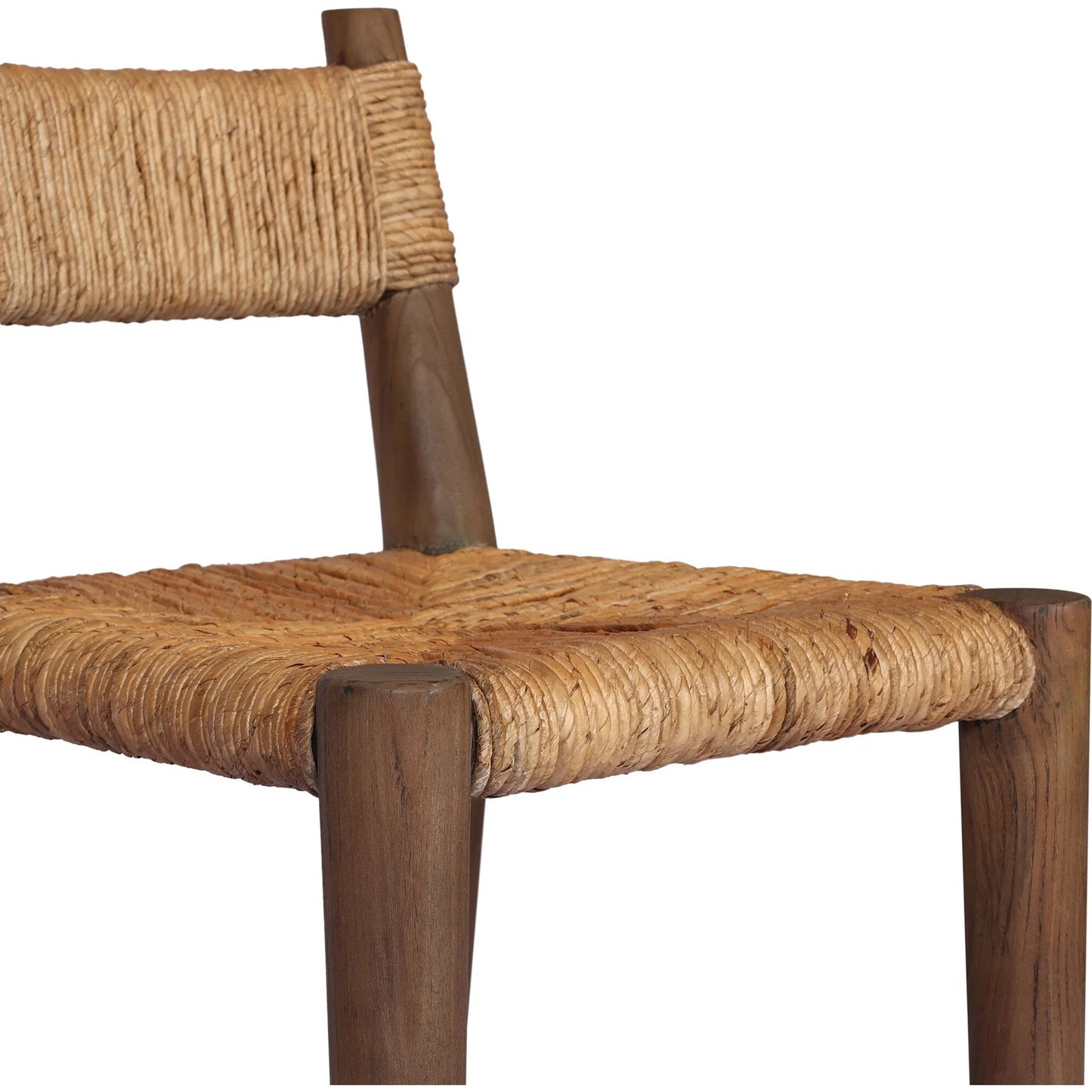 007 SI-2473213 | Closeup | Bovard Dining Chair by Four Hands in stained toasted brown, slight dark bleaching. Made from solid teak, banana leaf in a rustic style.