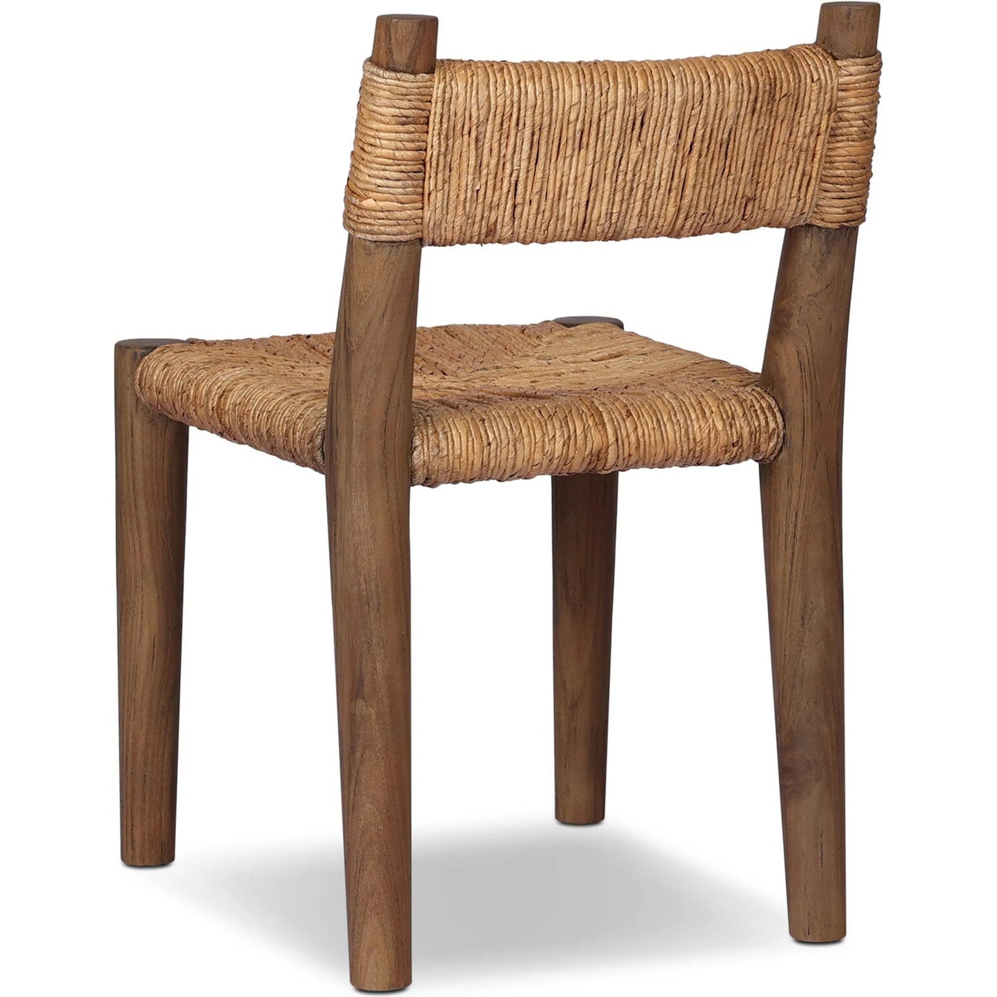 011 SI-2473213 | Closeup | Bovard Dining Chair by Four Hands in stained toasted brown, slight dark bleaching. Made from solid teak, banana leaf in a rustic style.