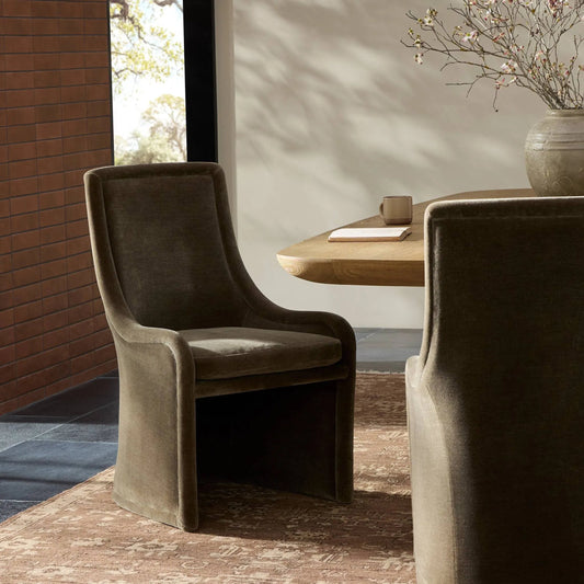 Blaire Dining Chair by Four Hands in monte olive. Made from 50% viscose, 50% wool in a eclectic & global style.