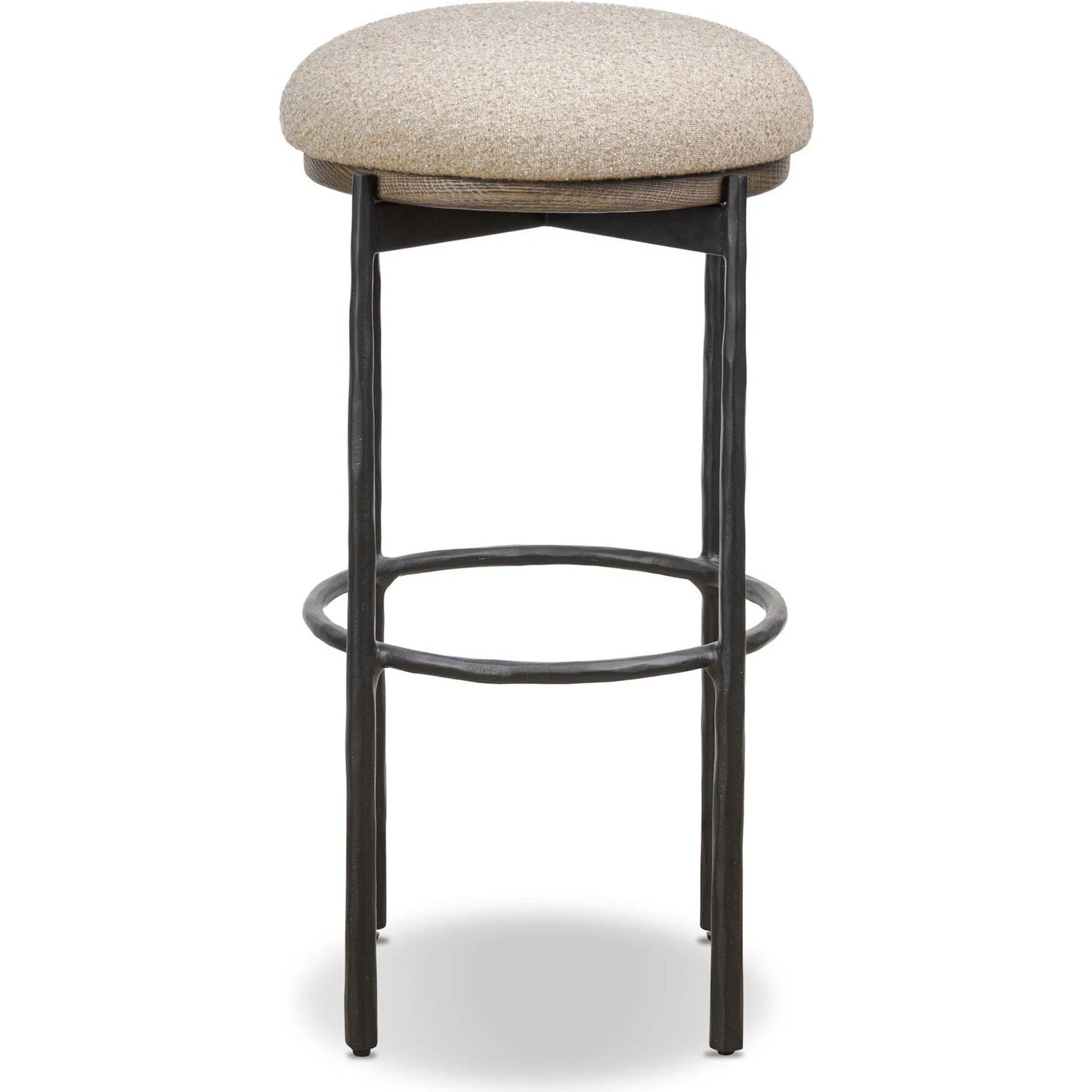 002 SI-2531604 | Additional Silo | Cofer Swivel Bar Stool by Four Hands in weslie flax, dark hammered iron, brown oak. Made from 100% recycled olefin, iron, solid oak in a cottage & farmhouse style.