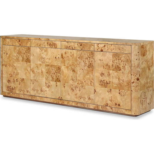 Mullins Sideboard by Four Hands in natural mappa burl. Made from poplar burl veneer in a unique style.