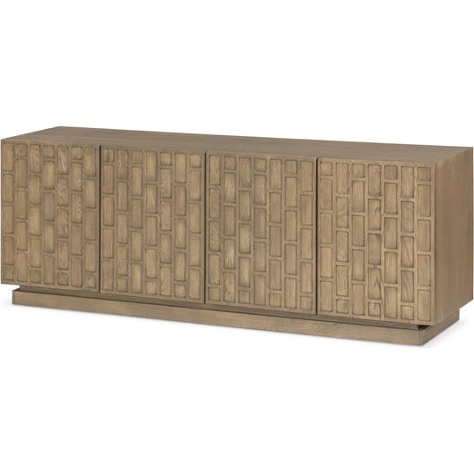 Asbury Media Console by Four Hands in light wash oak, light wash oak veneer. Made from solid oak, oak veneer in a unique style.