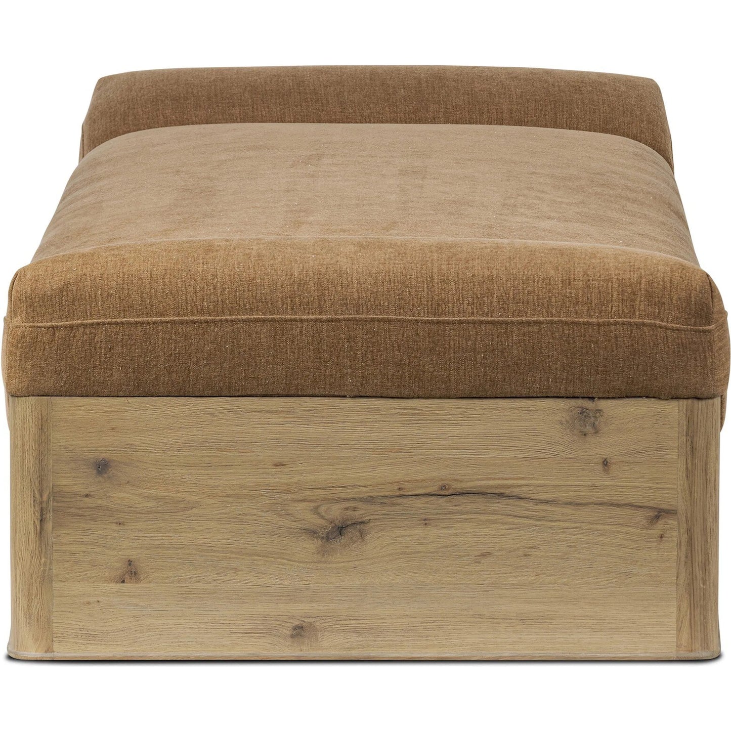 003 SI-2446605 | Additional Silo | Mariano Chaise by Four Hands in laughlin ochre, aged natural oak veneer. Made from 97% polyester, 3% flax/linen, thick oak veneer, solid oak in a transitional style.