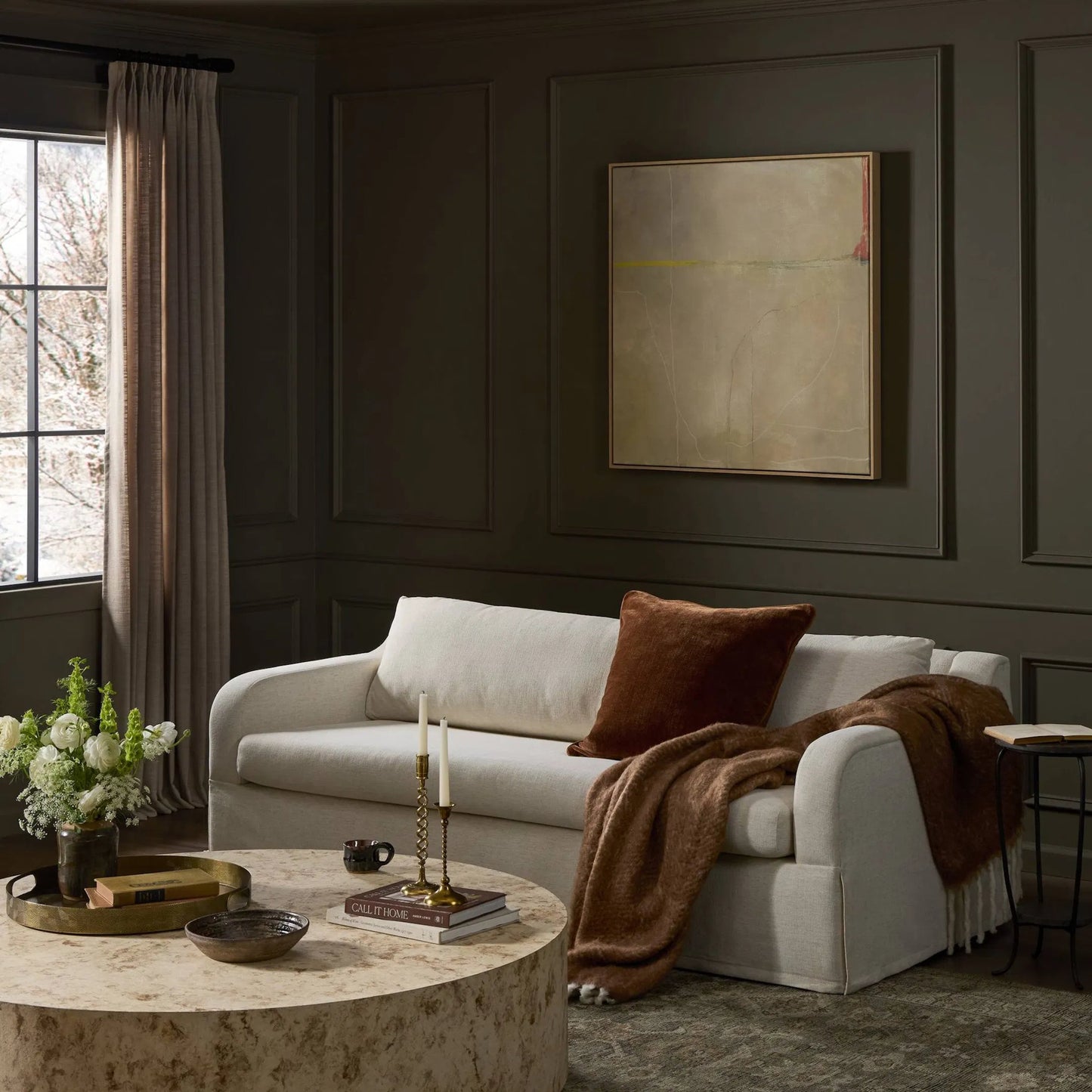 011 SI-2531726 | Lifestyle | Ulla Sleeper Sofa by Four Hands in crypton nomad snow, warm ash. Made from 92% polyester, 8% flax/linen, solid ash in a unique style.