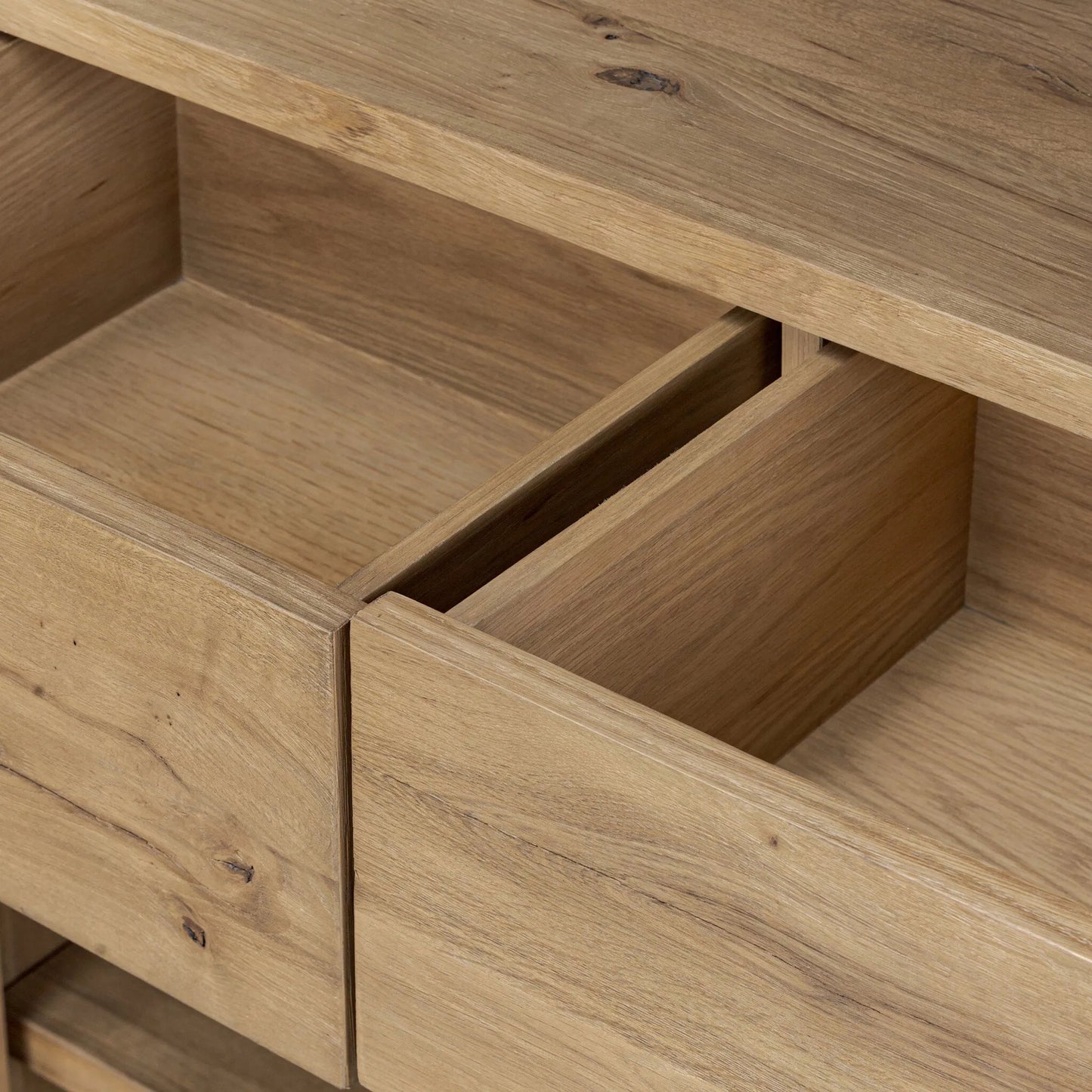 004 SI-2446651 | Closeup | Stanton Cabinet by Four Hands in aged smoked oak veneer. Made from thick oak veneer, solid oak in a transitional style.