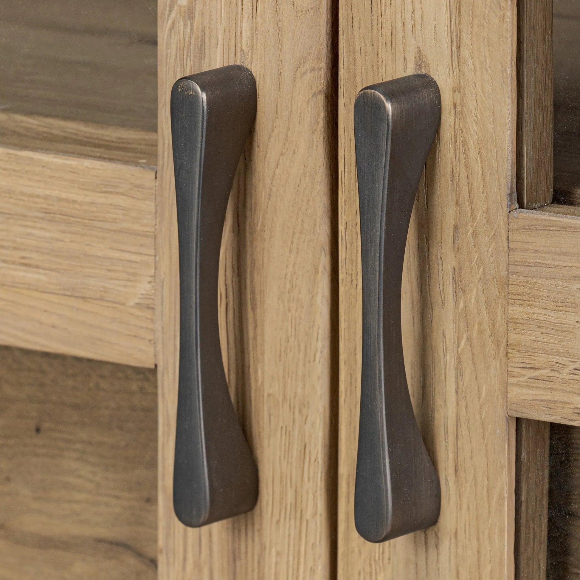 Stanton Cabinet by Four Hands in aged smoked oak veneer. Made from thick oak veneer, solid oak in a transitional style.