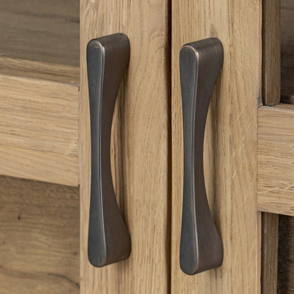 Stanton Cabinet by Four Hands in aged smoked oak veneer. Made from thick oak veneer, solid oak in a transitional style.