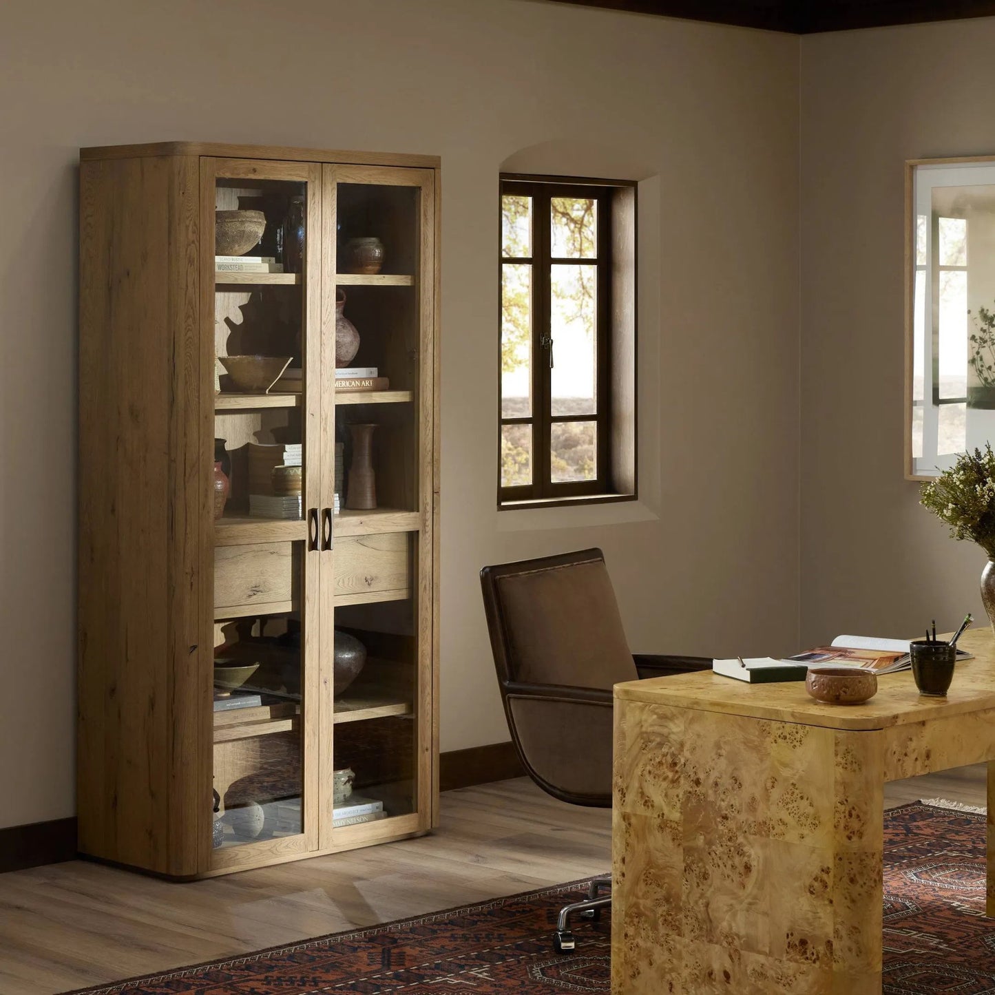 010 SI-2446651 | Lifestyle | Stanton Cabinet by Four Hands in aged smoked oak veneer. Made from thick oak veneer, solid oak in a transitional style.