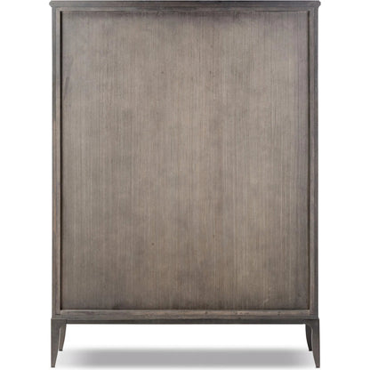 Alden Cabinet by Four Hands in worn black oak veneer, mottled gunmetal. Made from thick oak veneer, solid oak, iron in a traditional style.