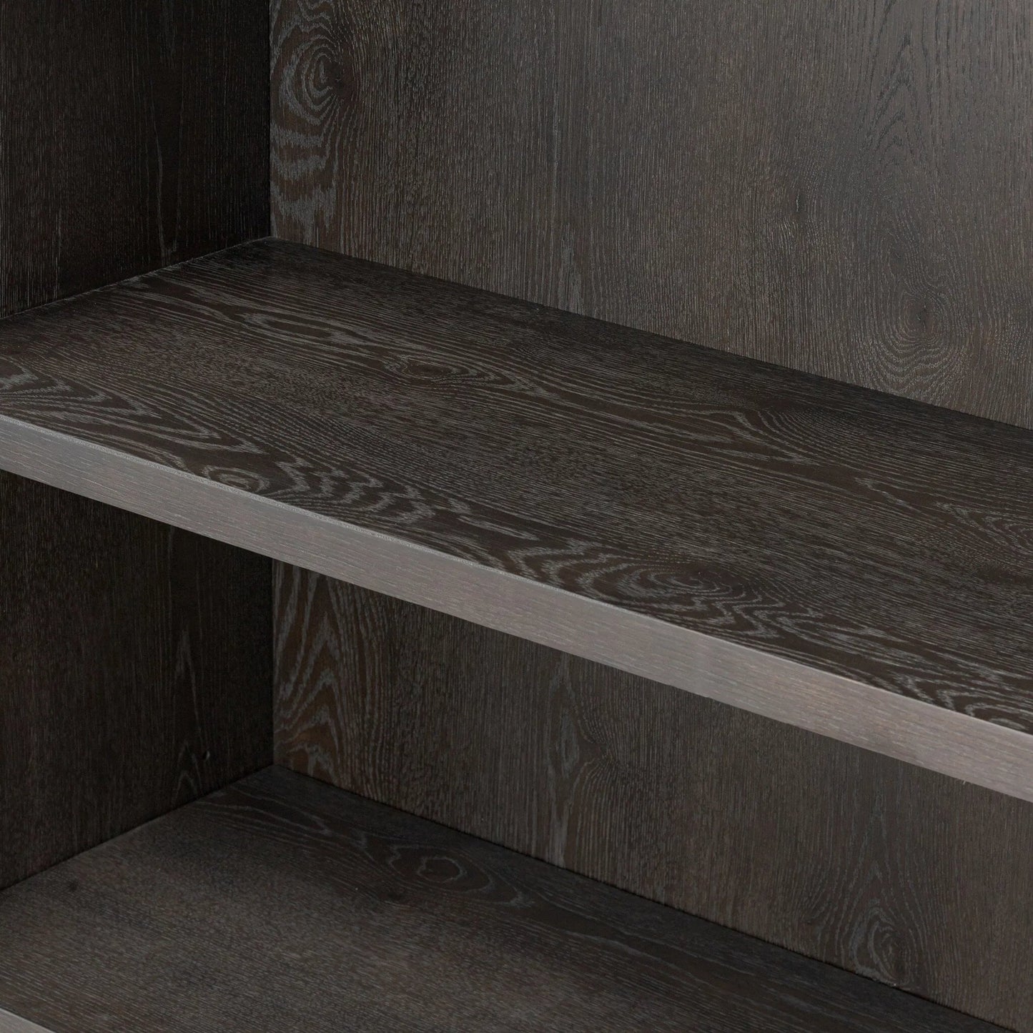 007 SI-2446494 | Closeup | Alden Cabinet by Four Hands in worn black oak veneer, mottled gunmetal. Made from thick oak veneer, solid oak, iron in a traditional style.