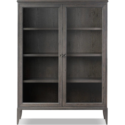 Alden Cabinet by Four Hands in worn black oak veneer, mottled gunmetal. Made from thick oak veneer, solid oak, iron in a traditional style.