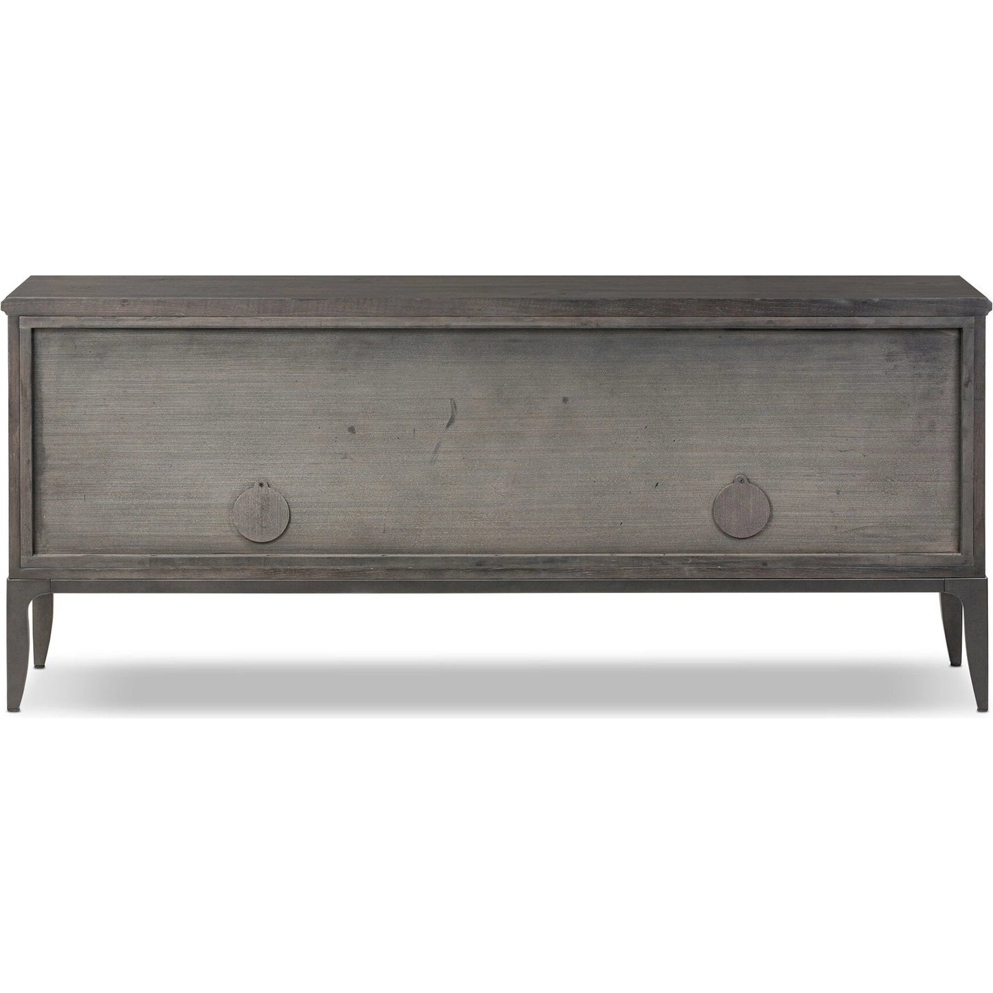 004 SI-2446495 | Additional Silo | Alden Media Console by Four Hands in worn black oak veneer, mottled gunmetal. Made from thick oak veneer, solid oak, iron in a traditional style.