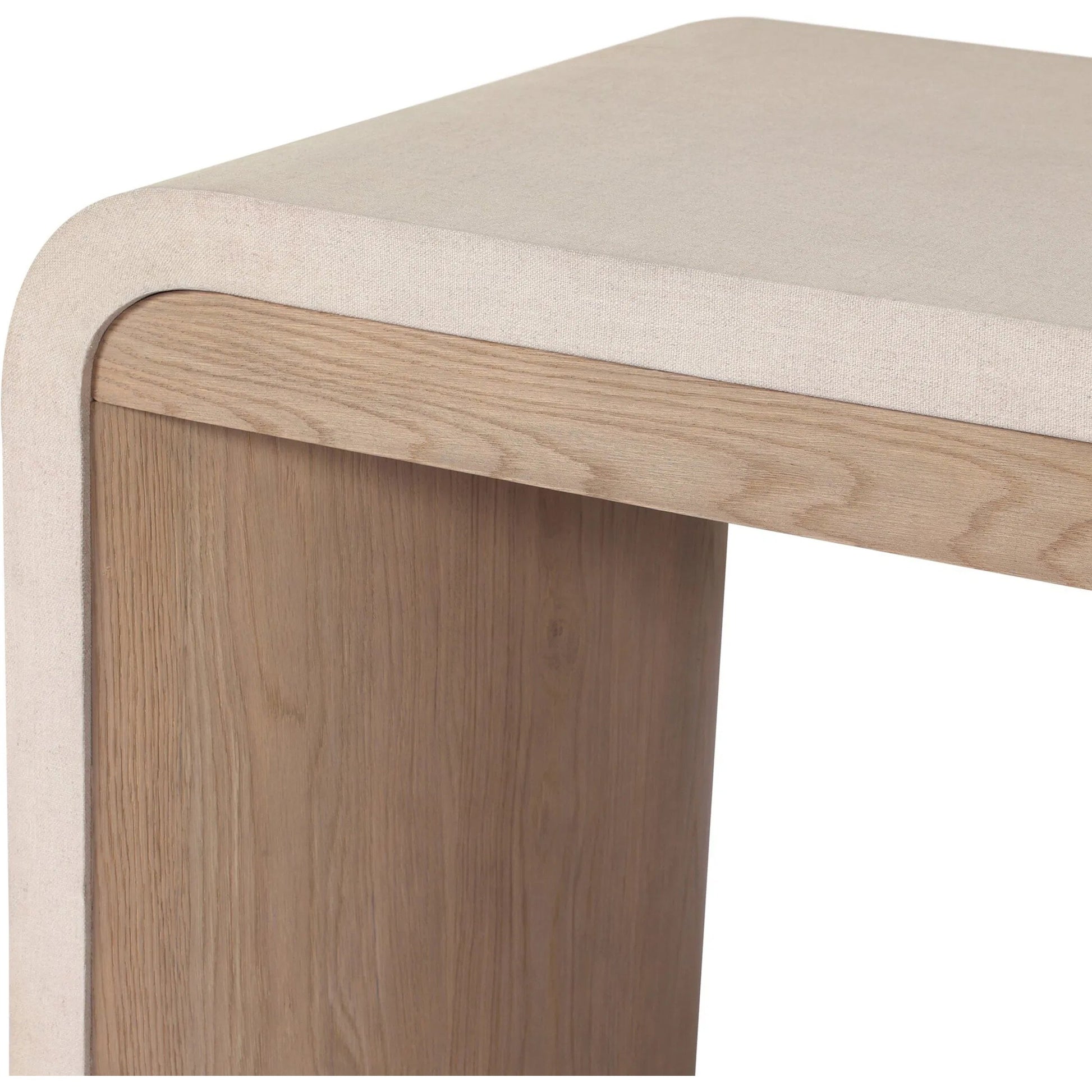 Jane Desk by Four Hands in sandy oak veneer, beige painted linen. Made from oak veneer, painted linen in a transitional style.
