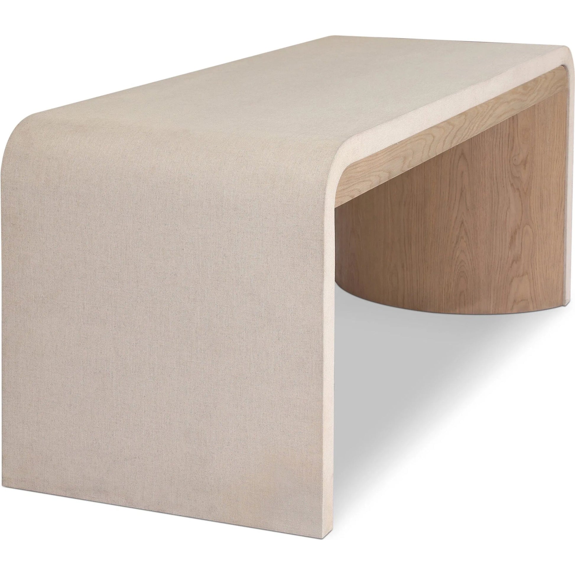 Jane Desk by Four Hands in sandy oak veneer, beige painted linen. Made from oak veneer, painted linen in a transitional style.