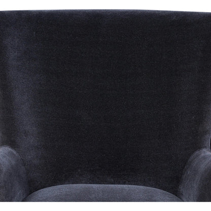 Bernardo Desk Chair by Four Hands in monte navy, brushed brass, weathered oak. Made from 50% viscose, 50% wool, iron, solid oak in a modern style.