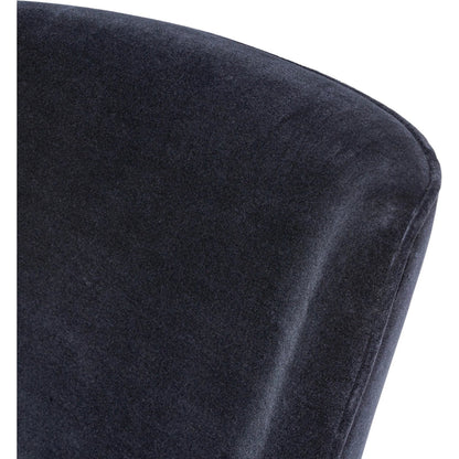 Bernardo Desk Chair by Four Hands in monte navy, brushed brass, weathered oak. Made from 50% viscose, 50% wool, iron, solid oak in a modern style.