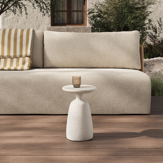 Ramara Outdoor Nesting End Table by Four Hands in aged white concrete. Made from solid concrete in a unique style.